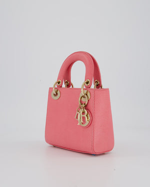 Christian Dior Mini Lady Dior Bag in Pink Lizard Leather with Champagne Gold Hardware