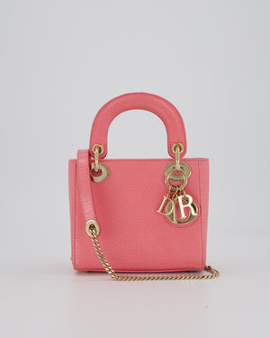 Christian Dior Mini Lady Dior Bag in Pink Lizard Leather with Champagne Gold Hardware