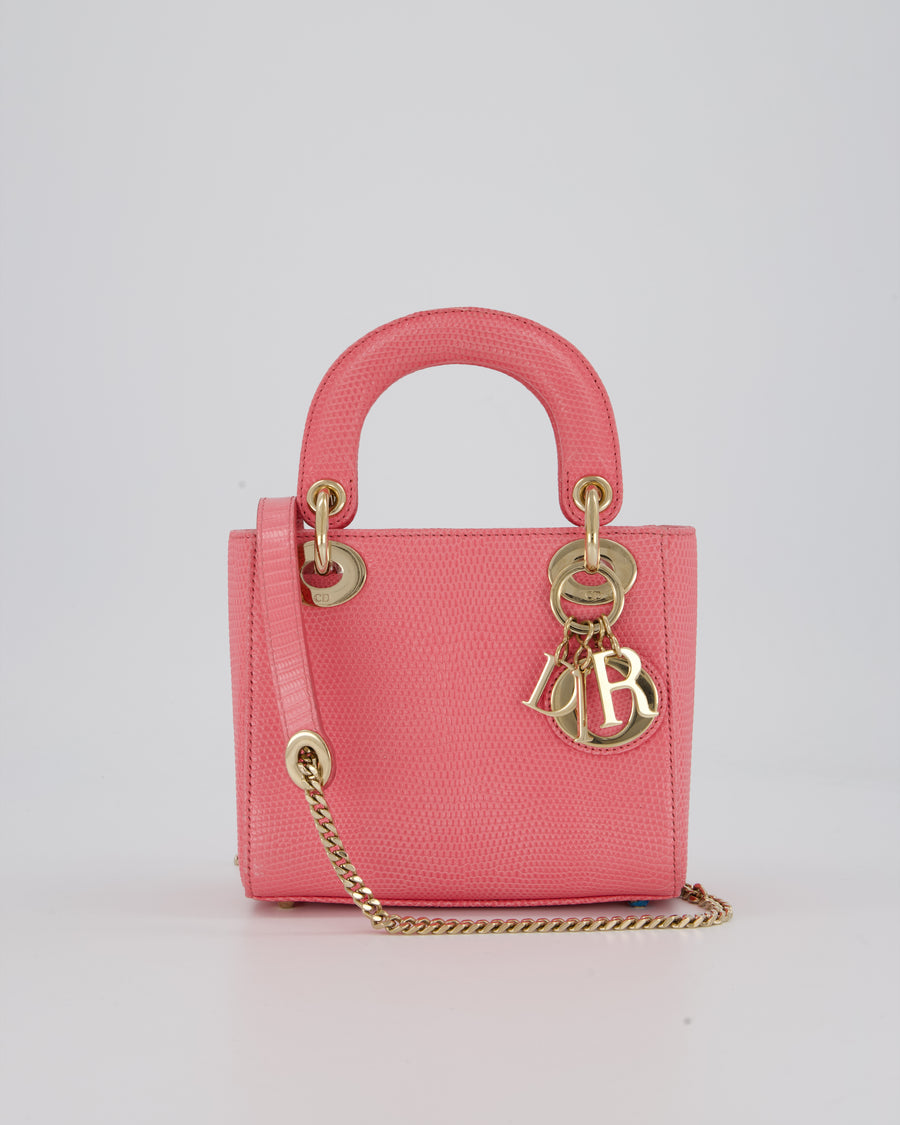 Christian Dior Mini Lady Dior Bag in Pink Lizard Leather with Champagne Gold Hardware