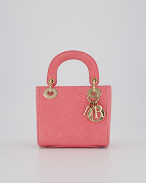 Christian Dior Mini Lady Dior Bag in Pink Lizard Leather with Champagne Gold Hardware