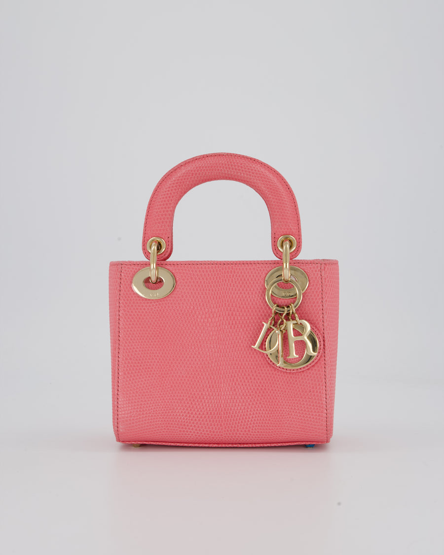 Christian Dior Mini Lady Dior Bag in Pink Lizard Leather with Champagne Gold Hardware