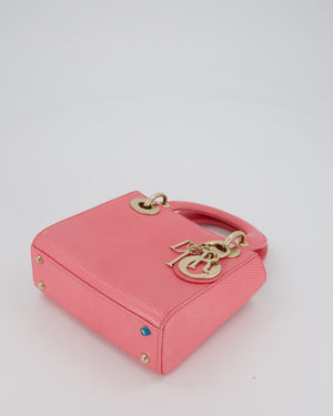 Christian Dior Mini Lady Dior Bag in Pink Lizard Leather with Champagne Gold Hardware