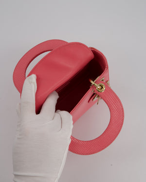 Christian Dior Mini Lady Dior Bag in Pink Lizard Leather with Champagne Gold Hardware