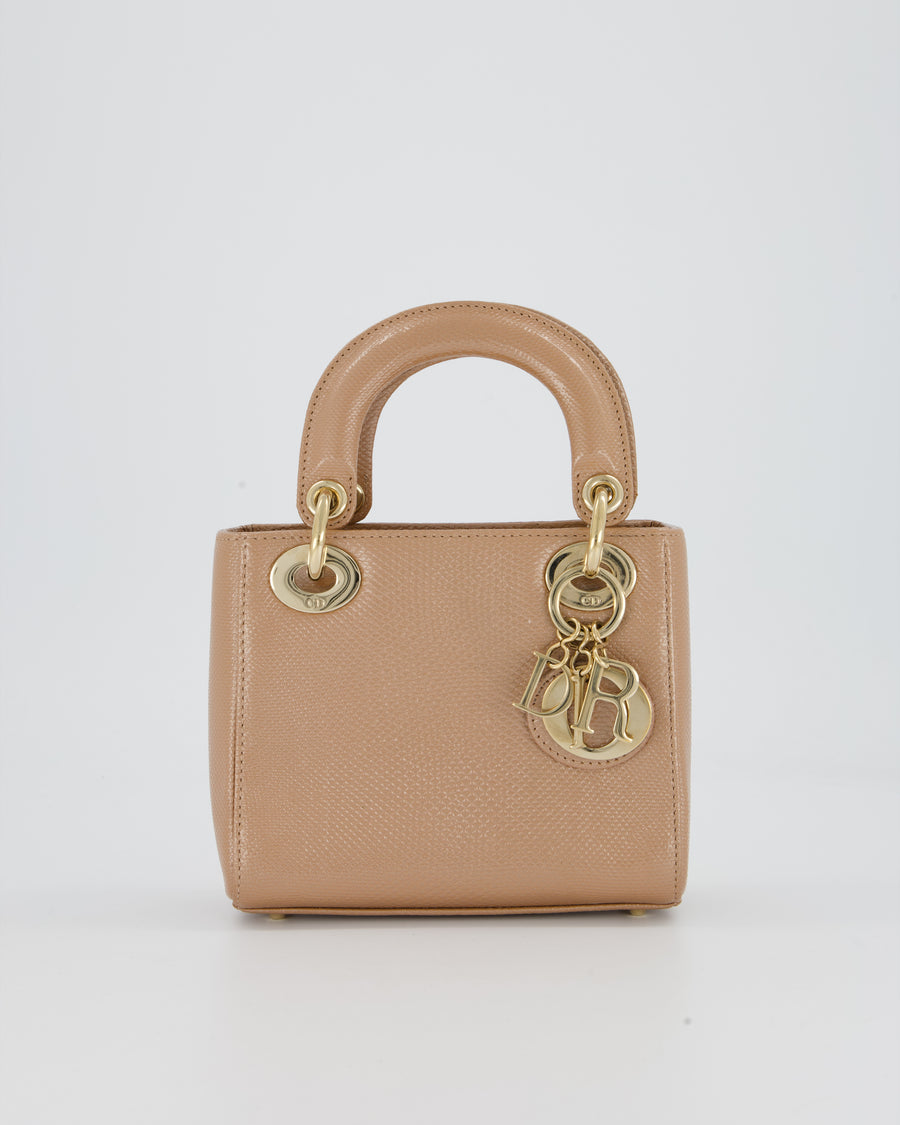 Christian Dior Mini Lady Dior Bag in Beige Lizard Leather with Champagne Gold Hardware