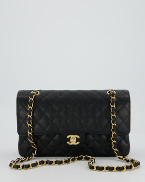 Chanel Black Classic Medium Double Flap Bag in Caviar Leather with Gold Hardware