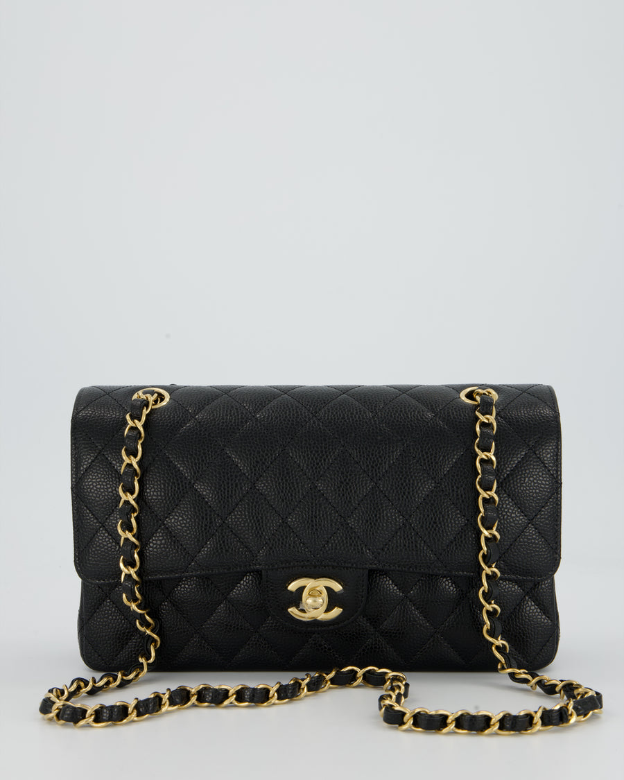 Chanel Black Classic Medium Double Flap Bag in Caviar Leather with Gold Hardware
