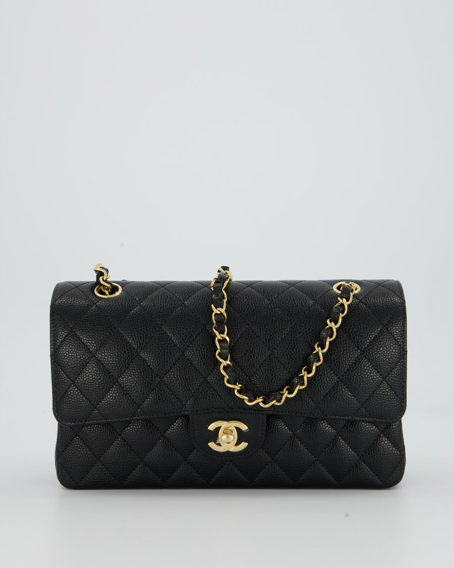 Chanel Black Classic Medium Double Flap Bag in Caviar Leather with Gold Hardware