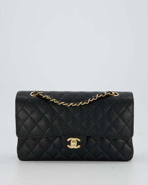 Chanel Black Classic Medium Double Flap Bag in Caviar Leather with Gold Hardware