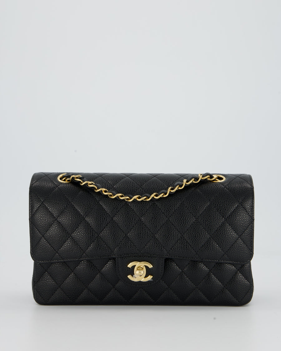 Chanel Black Classic Medium Double Flap Bag in Caviar Leather with Gold Hardware
