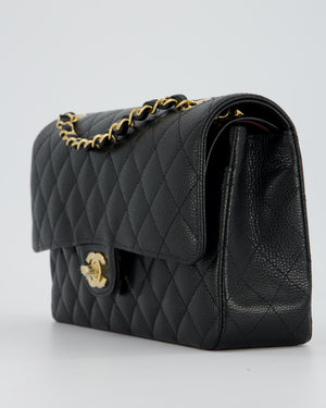Chanel Black Classic Medium Double Flap Bag in Caviar Leather with Gold Hardware