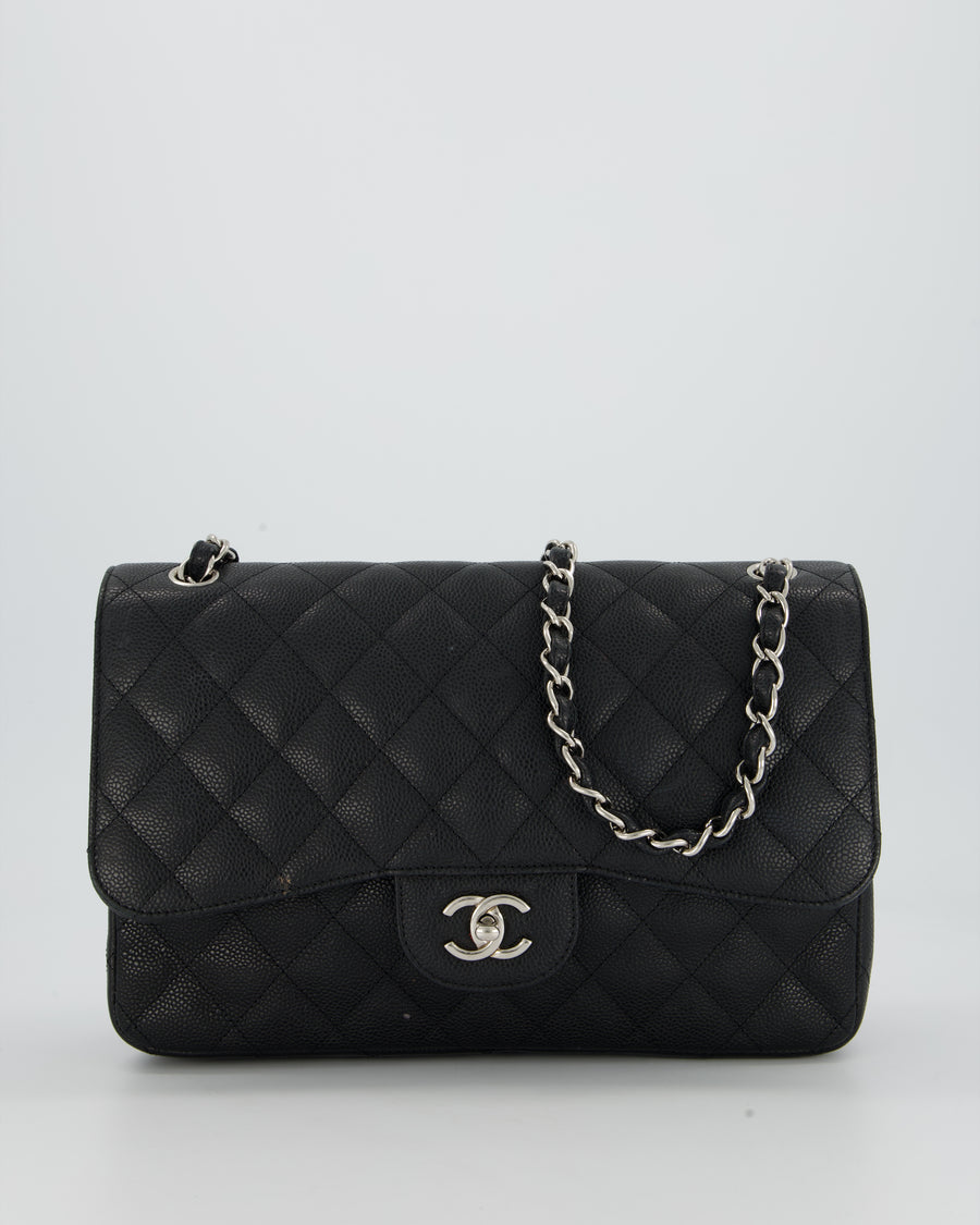 Chanel Black Jumbo Classic Double Flap Bag in Caviar Leather with Silver Hardware