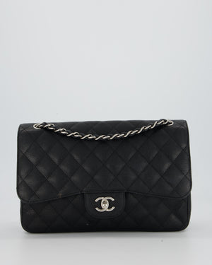 Chanel Black Jumbo Classic Double Flap Bag in Caviar Leather with Silver Hardware