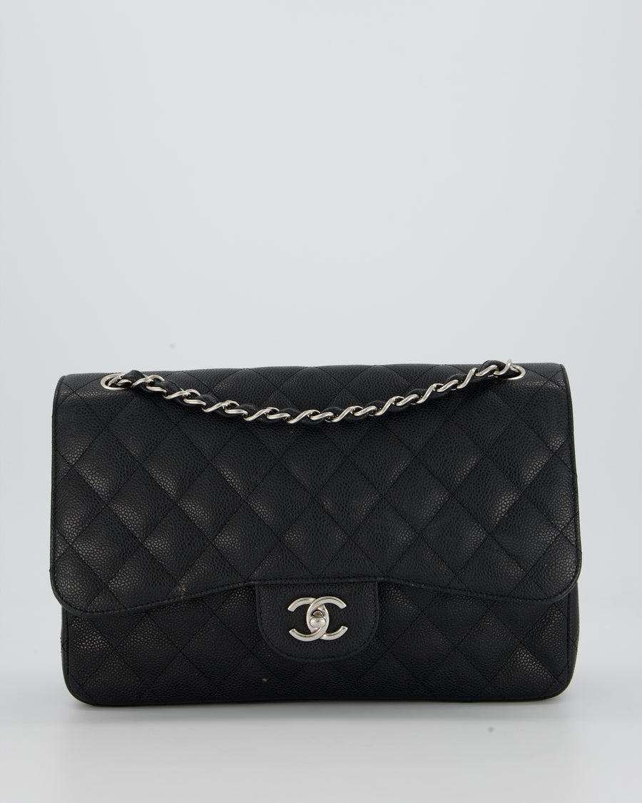 Chanel Black Jumbo Classic Double Flap Bag in Caviar Leather with Silver Hardware
