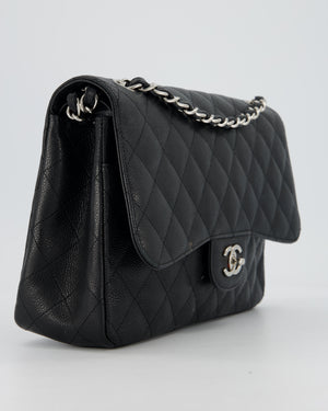 Chanel Black Jumbo Classic Double Flap Bag in Caviar Leather with Silver Hardware