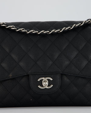 Chanel Black Jumbo Classic Double Flap Bag in Caviar Leather with Silver Hardware