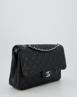 Chanel Black Jumbo Classic Double Flap Bag in Caviar Leather with Silver Hardware
