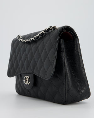 Chanel Black Jumbo Classic Double Flap Bag in Caviar Leather with Silver Hardware