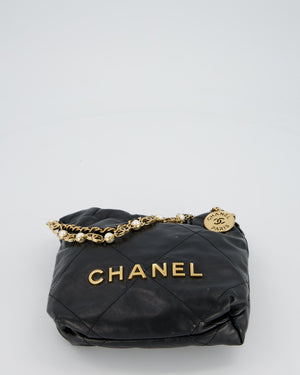 Chanel Black Mini 22 Bag in Lambskin Leather with Gold Hardware