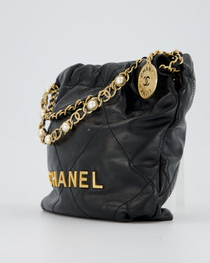 Chanel Black Mini 22 Bag in Lambskin Leather with Gold Hardware