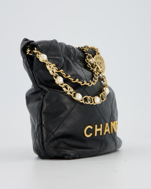 Chanel Black Mini 22 Bag in Lambskin Leather with Gold Hardware