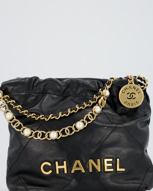 Chanel Black Mini 22 Bag in Lambskin Leather with Gold Hardware
