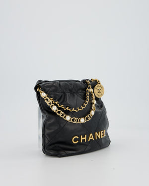 Chanel Black Mini 22 Bag in Lambskin Leather with Gold Hardware