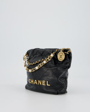 Chanel Black Mini 22 Bag in Lambskin Leather with Gold Hardware