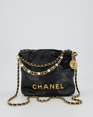 Chanel Black Mini 22 Bag in Lambskin Leather with Gold Hardware