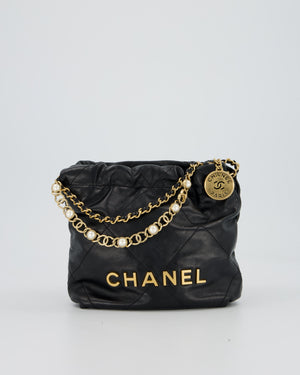 Chanel Black Mini 22 Bag in Lambskin Leather with Gold Hardware