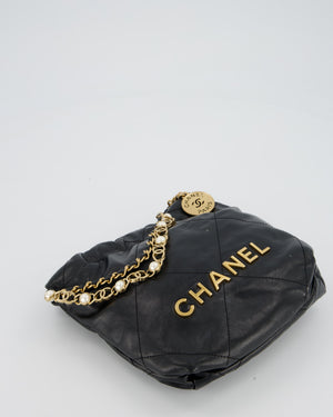 Chanel Black Mini 22 Bag in Lambskin Leather with Gold Hardware