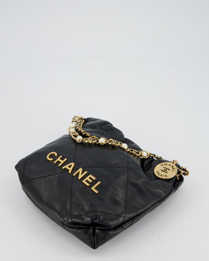Chanel Black Mini 22 Bag in Lambskin Leather with Gold Hardware