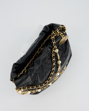 Chanel Black Mini 22 Bag in Lambskin Leather with Gold Hardware