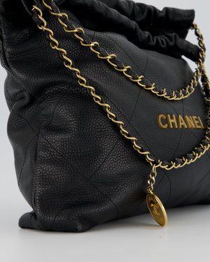 Chanel 22 Medium Hobo Bag in Black Caviar Leather with Brushed Gold Hardware