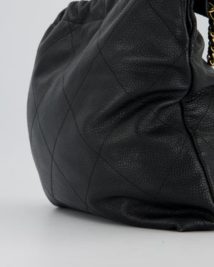 Chanel 22 Medium Hobo Bag in Black Caviar Leather with Brushed Gold Hardware