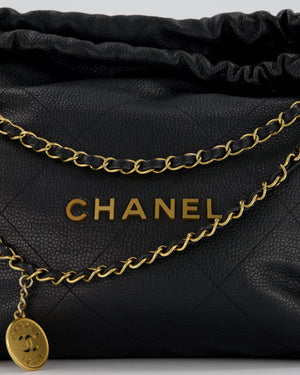 Chanel 22 Medium Hobo Bag in Black Caviar Leather with Brushed Gold Hardware