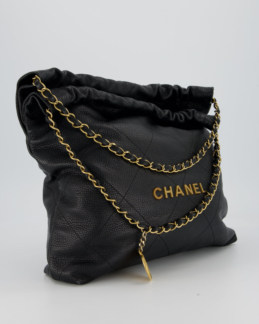 Chanel 22 Medium Hobo Bag in Black Caviar Leather with Brushed Gold Hardware