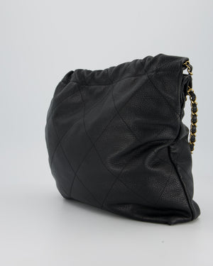 Chanel 22 Medium Hobo Bag in Black Caviar Leather with Brushed Gold Hardware