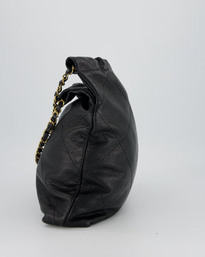 Chanel 22 Medium Hobo Bag in Black Caviar Leather with Brushed Gold Hardware