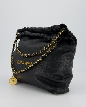 Chanel 22 Medium Hobo Bag in Black Caviar Leather with Brushed Gold Hardware