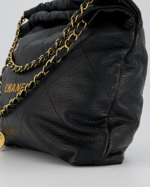 Chanel 22 Medium Hobo Bag in Black Caviar Leather with Brushed Gold Hardware
