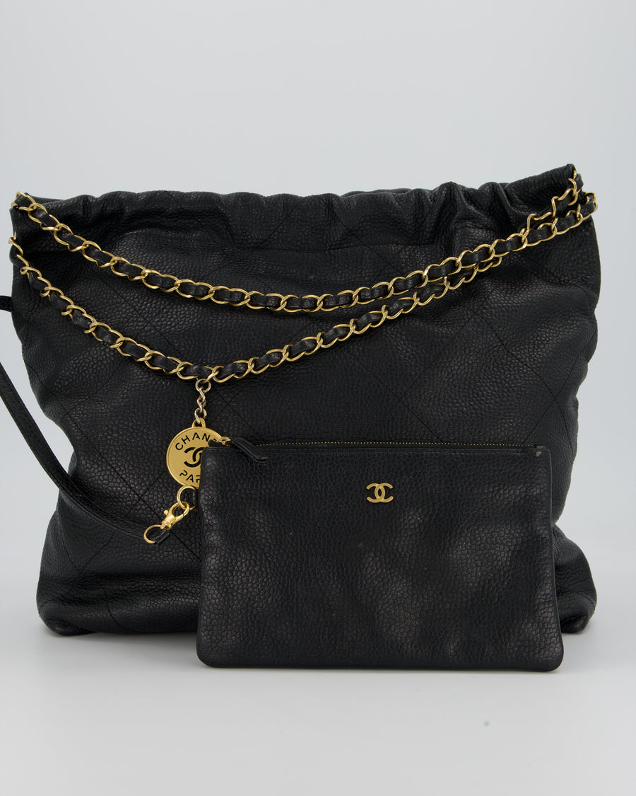 Chanel 22 Medium Hobo Bag in Black Caviar Leather with Brushed Gold Hardware