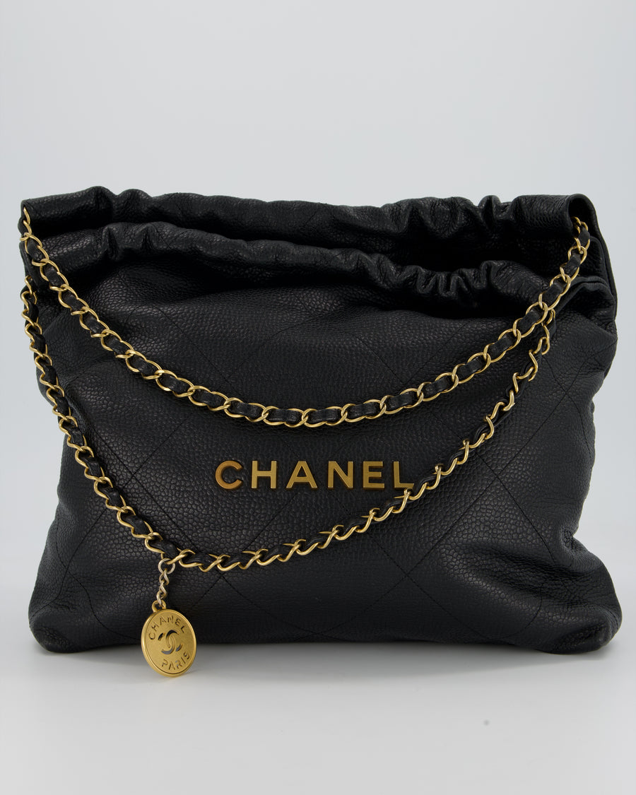 Chanel 22 Medium Hobo Bag in Black Caviar Leather with Brushed Gold Hardware