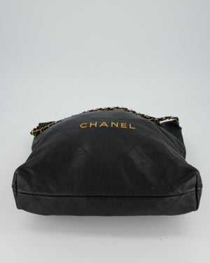 Chanel 22 Medium Hobo Bag in Black Caviar Leather with Brushed Gold Hardware