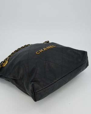 Chanel 22 Medium Hobo Bag in Black Caviar Leather with Brushed Gold Hardware