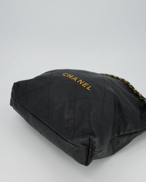 Chanel 22 Medium Hobo Bag in Black Caviar Leather with Brushed Gold Hardware