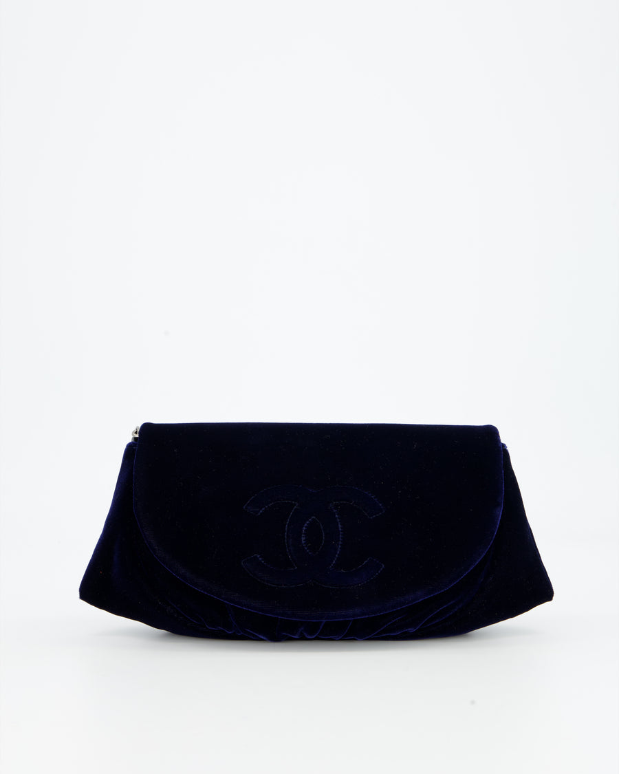 Chanel Sapphire Blue Wallet on Chain Bag in Velvet with Long Chain Strap