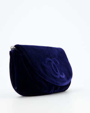 Chanel Sapphire Blue Wallet on Chain Bag in Velvet with Long Chain Strap
