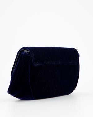 Chanel Sapphire Blue Wallet on Chain Bag in Velvet with Long Chain Strap