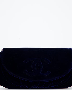 Chanel Sapphire Blue Wallet on Chain Bag in Velvet with Long Chain Strap