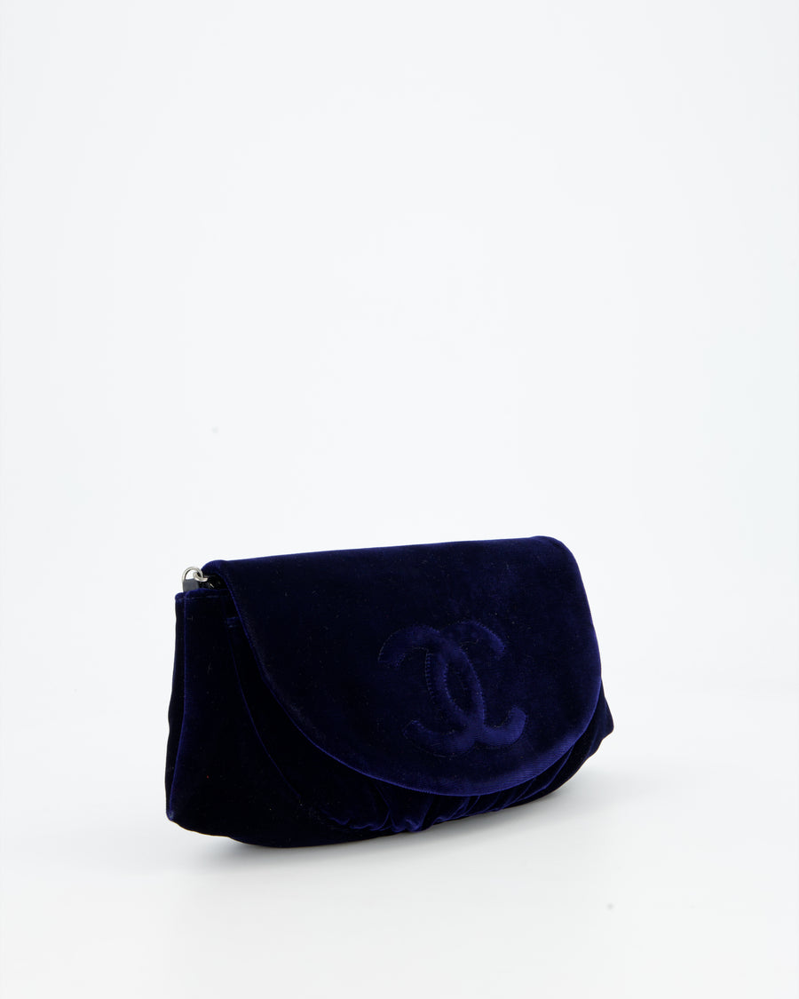 Chanel Sapphire Blue Wallet on Chain Bag in Velvet with Long Chain Strap